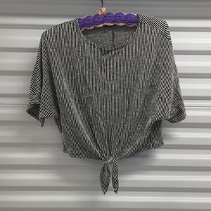 Striped Tie-Front Crop Top - Black & White